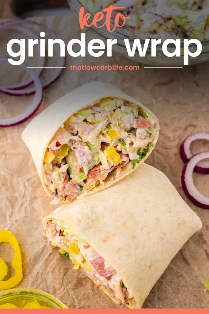 Low carb tortilla filled with grinder salad.