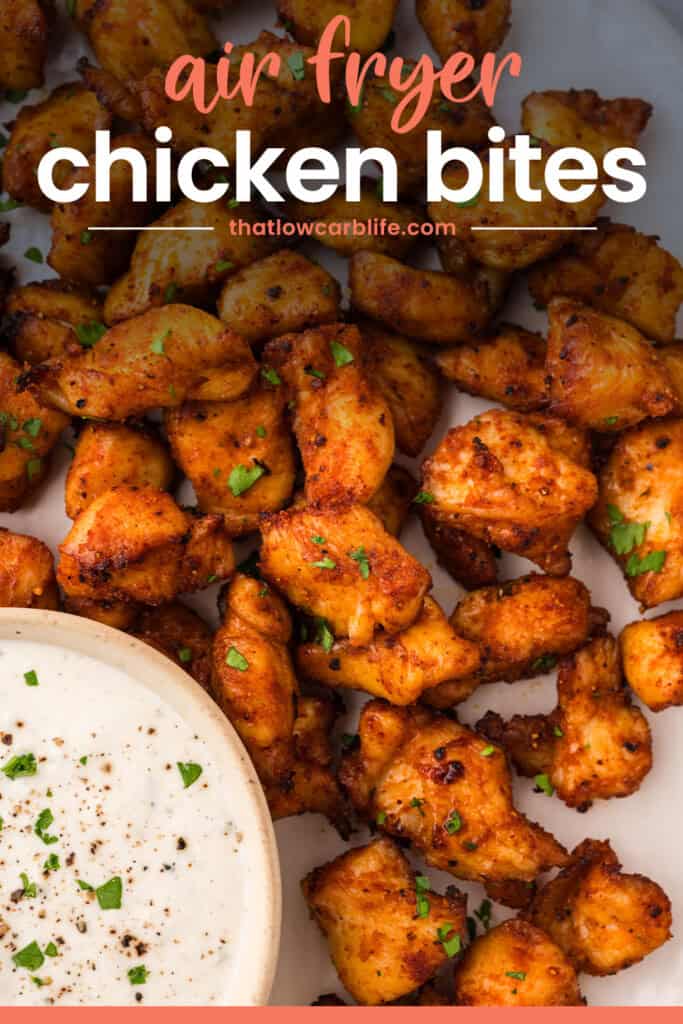 Low carb chicken bites next to dish of ranch.