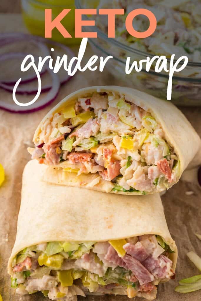 Italian grinder wrap cut in half.