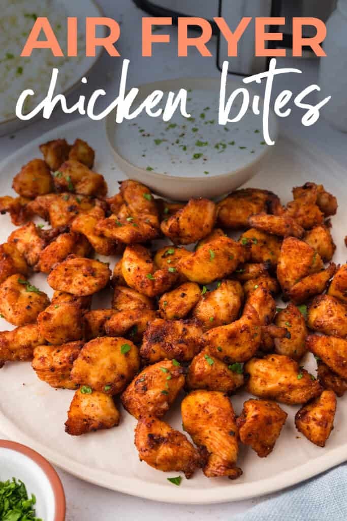 Chicken bites on plate.