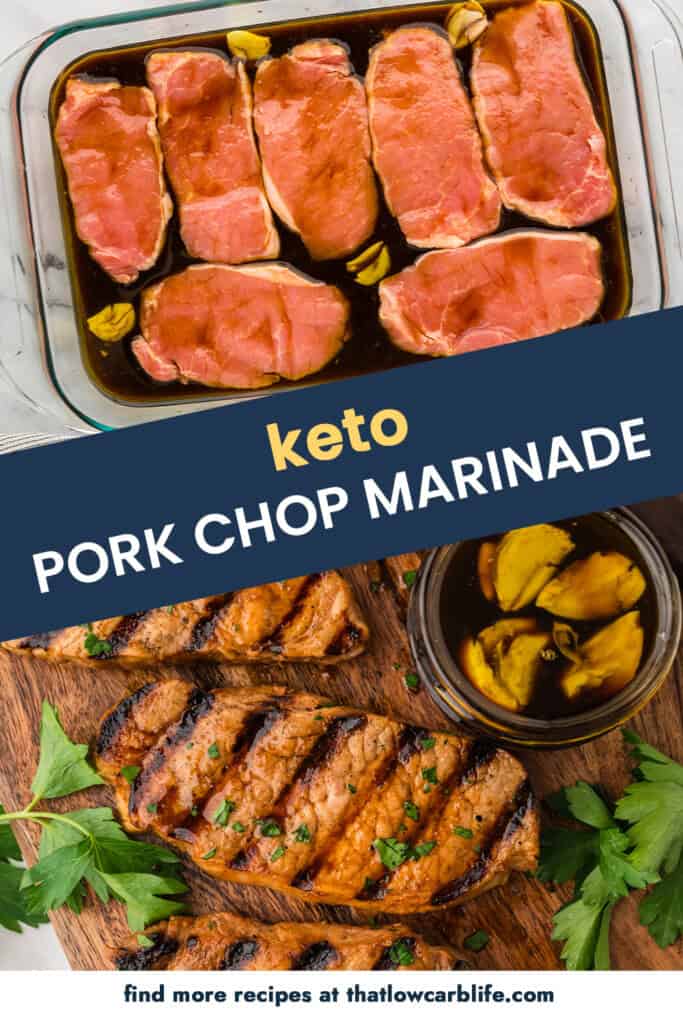 Collage of keto marinated pork chops.