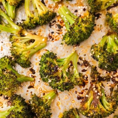 Asian broccoli on sheet pan.