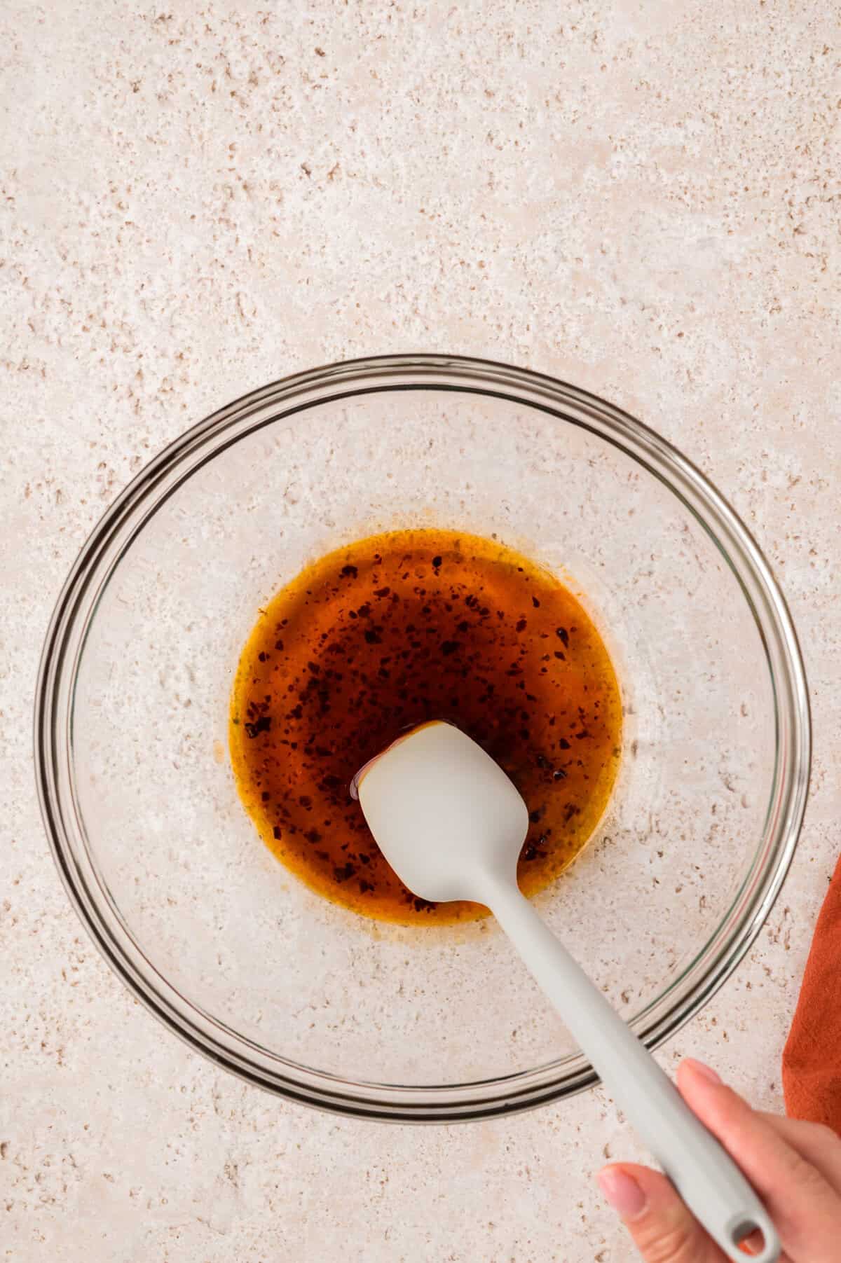 Sauce for Asian roasted broccoli in bowl.