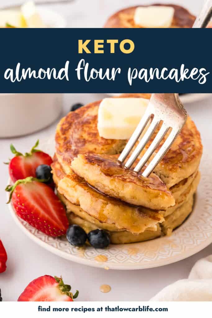 Almond flour pancakes on white plate.